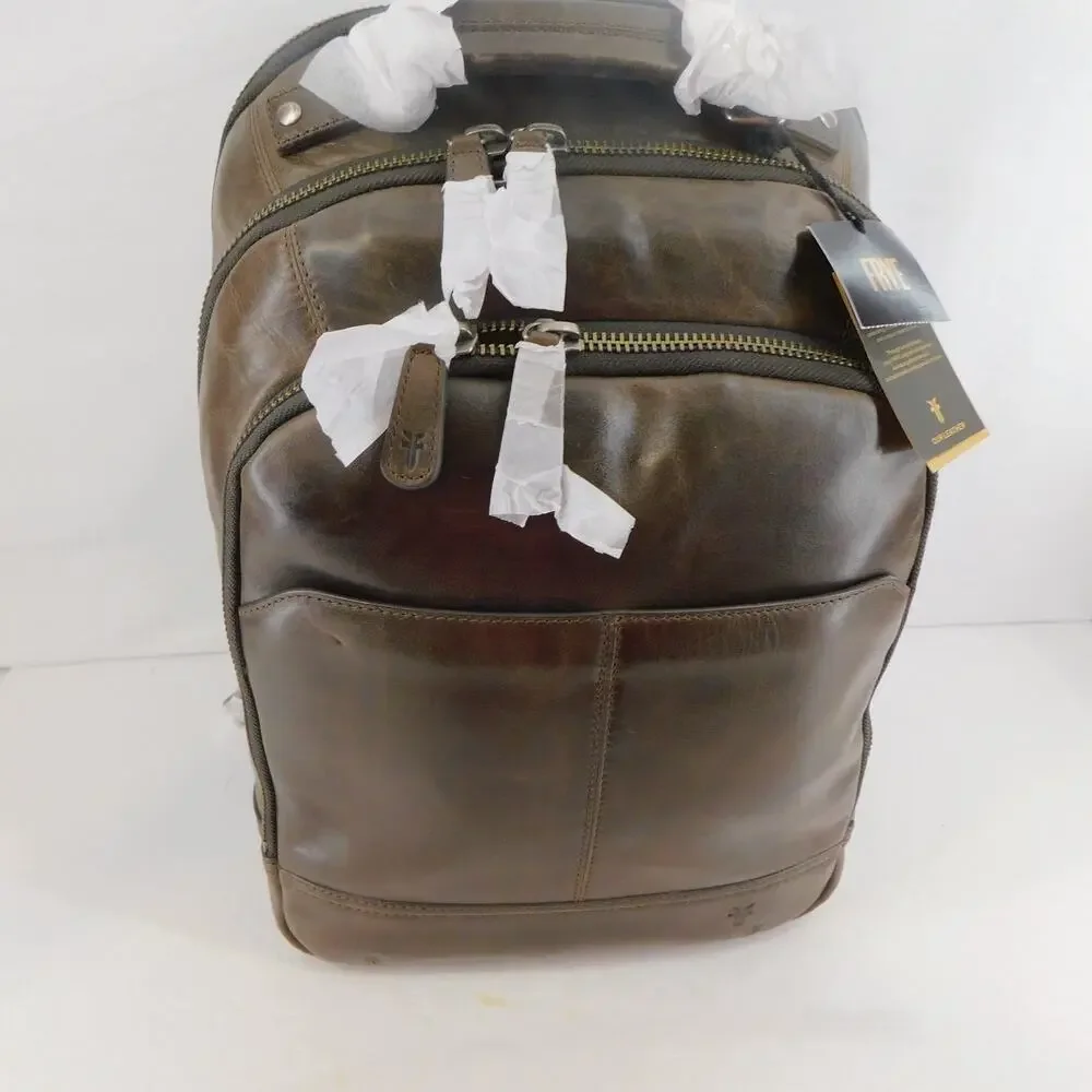 Frye Logan Multi Zip Leather Brown Slate Travel Backpack